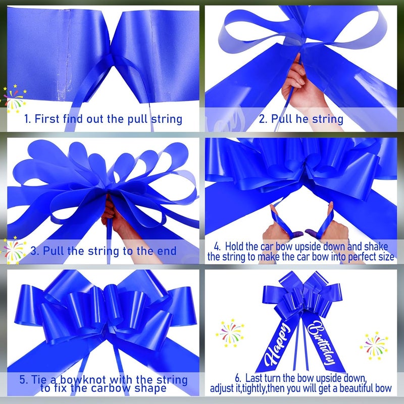 Datanly Happy Birthday Big Car Bow 30 Inch Giant Bow for Car Big Birthday Gift Wrapping for Large Gift Decoration(Blue) - Image 2